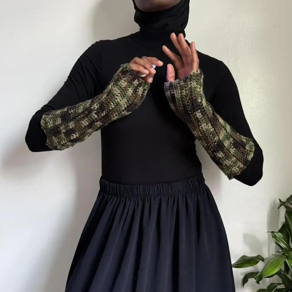 Handmade Camo Crochet Arm Warmers • Grunge Gorpcore Sleeves‎
